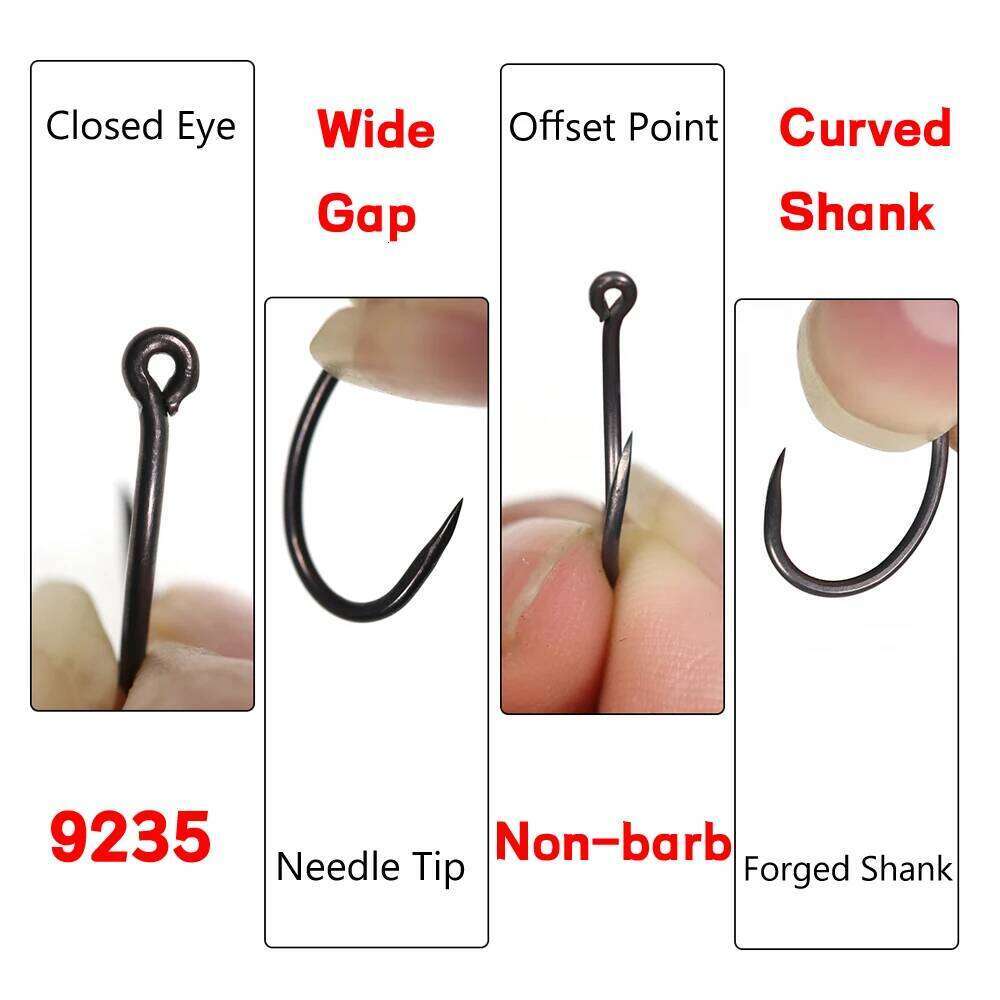 Bimoo 50pcs Europe Barbless Hooks High Carbon Steel Curve Shank Fishing Hook 2-10 for Carp Hair /Chod Zig Rig Z260228