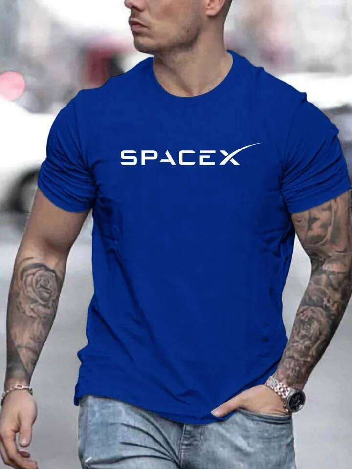 Men's Summer 100 Cotton Fashionable Casual Loose Large Size SPACEX Letter Pattern Printed Round Neck Short Sleeve T-shirt Top C260228 - view 4