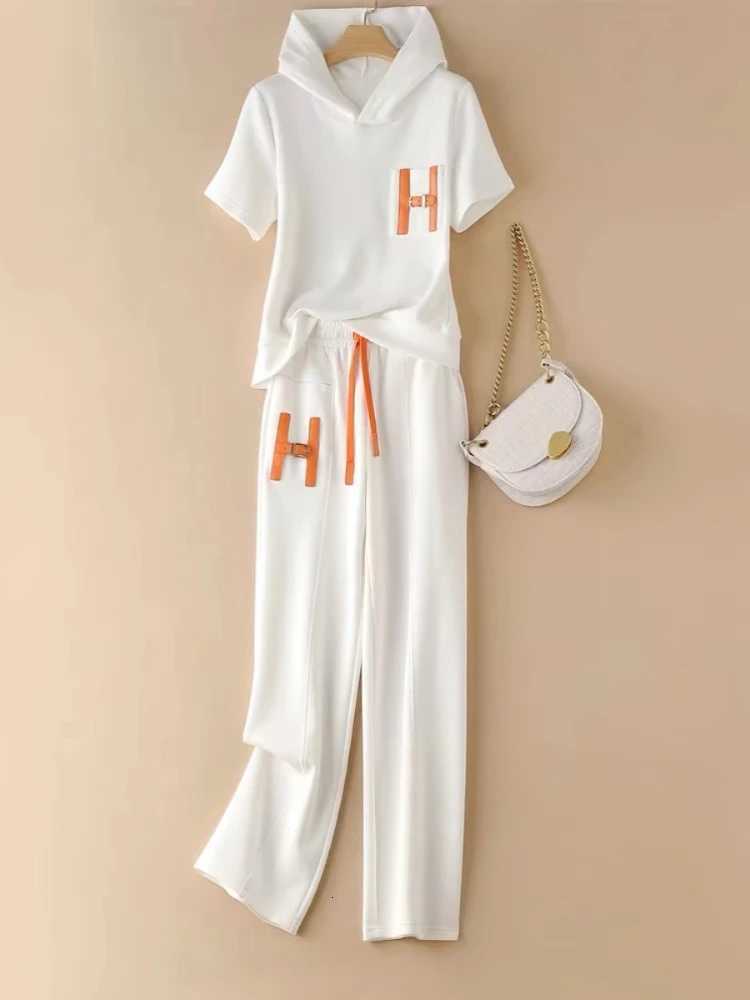 Women's Early Spring Slimming Two Piece Set, Stylish Short Sleeve Sports Top & Wide Leg PantsT260228