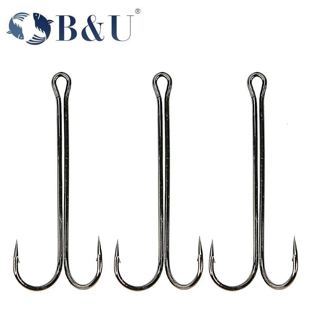 B&U hooks Super Long Double Hook long high carbon steel fishing tackle different sizes equiped with soft lure Z260228