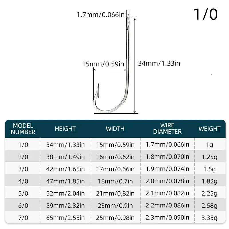 40PCS/70PCS BOX Stainless Steel Saltwater 34007 Long Shank Hook Fishing Accessories 1/0-7/0 Z260228