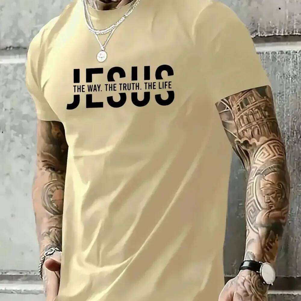 Summer men's polyester fiber casual loose round neck T-shirt Jesus Way Truth Life letter printed outdoor sports top C260228 - view 7