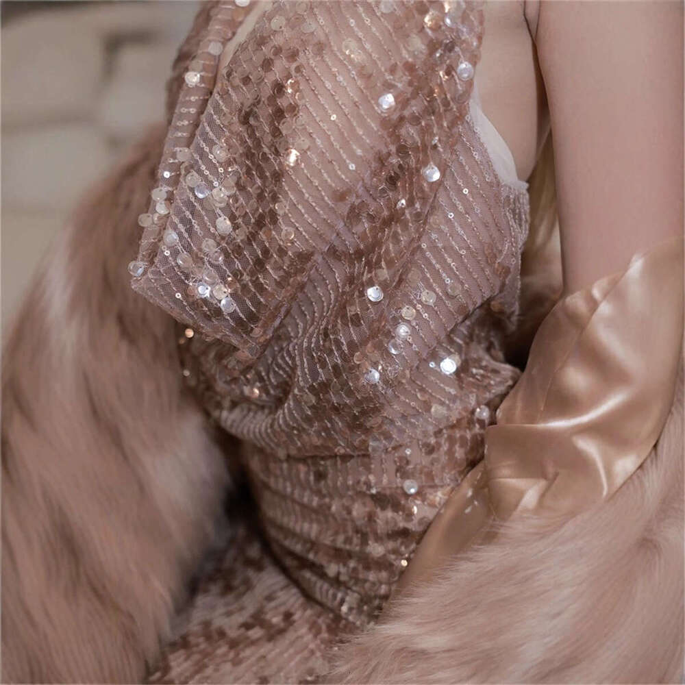 2026 new sexy pure desire style suspender, deep V-neck, sleeveless waist, a3 tight fitting sequin party dress