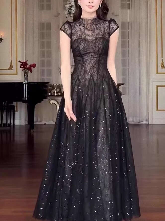 2026 Spring/Summer New Designer Women's Small Crowd Elegant Glitter Lace Waist Long Skirt