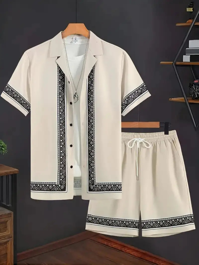 Summer Mens Shirt Set 3D Printed Casual Loose Vintage T-shirt And Shorts Set Beach Vacation Comfort Hawaiian Shirt 2 Pieces 260227