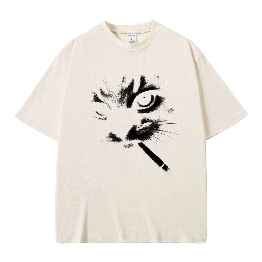 Funny Meme Smoking Cat Face Graphic Men Women Casual Cotton Vintage T Shirts Men's Oversized T-shirts Cats Lovers Gifts C260228 - view 6