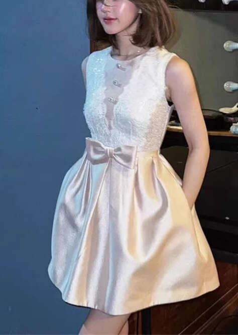 2026 a3 Spring/Summer Celebrity Style Sweet and Gentle White Moonlight Charm Sleeveless Bow Puff Short Skirt