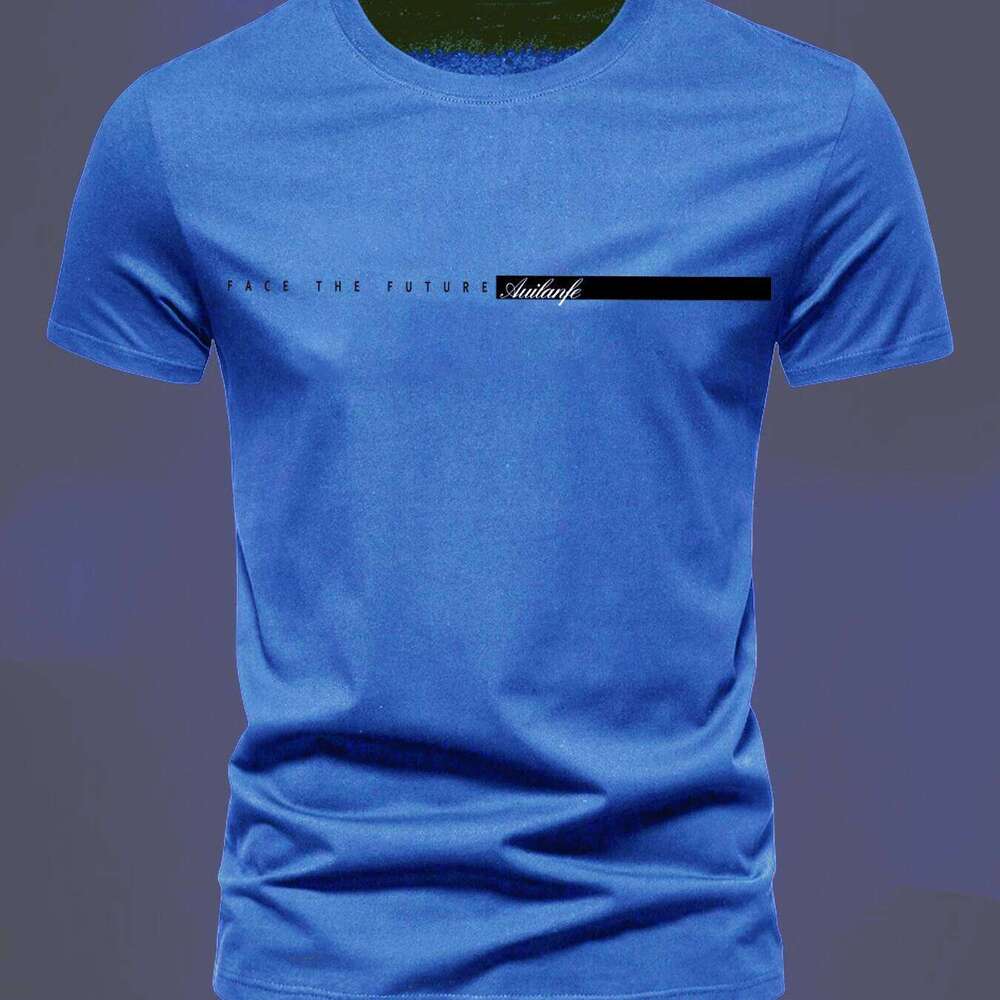 Summer men's 100% pure cotton casual sports loose oversized simple letter pattern printed round neck short sleeved T-shirt top C260228 - view 5