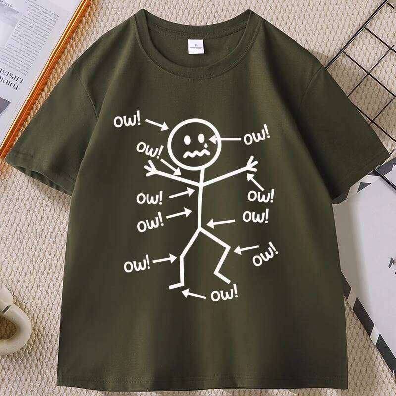 Funny Stick Figure Ow T-Shirt Sarcastic Pain Humor Tee Man Printed Graphic Tees Streetwear Clothing Men's Clothes C260228 - view 3