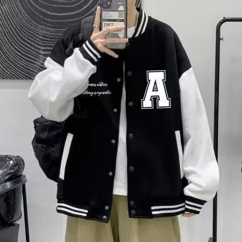 New Spring & Autumn Men's Color - Block Printed Baseball Jacket, Casual Sportswear for Students & Team Uniform