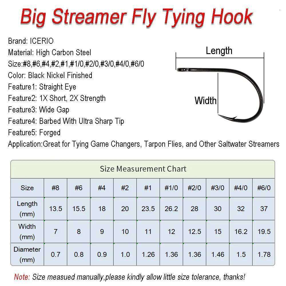 ICERIO 30pcs Big 2X Strength Hook For Tying Tarpon Fly Saltwater Fishing Streamer Flies Game Changers 8~#6/0 Z260228