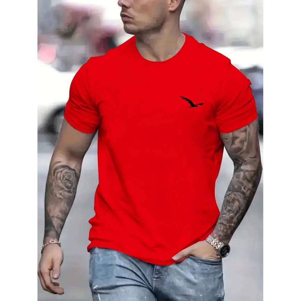 Men's 100% cotton summer loose Bird Graphic printed slim fit casual sports round neck short sleeved T-shirt top C260228 - view 4