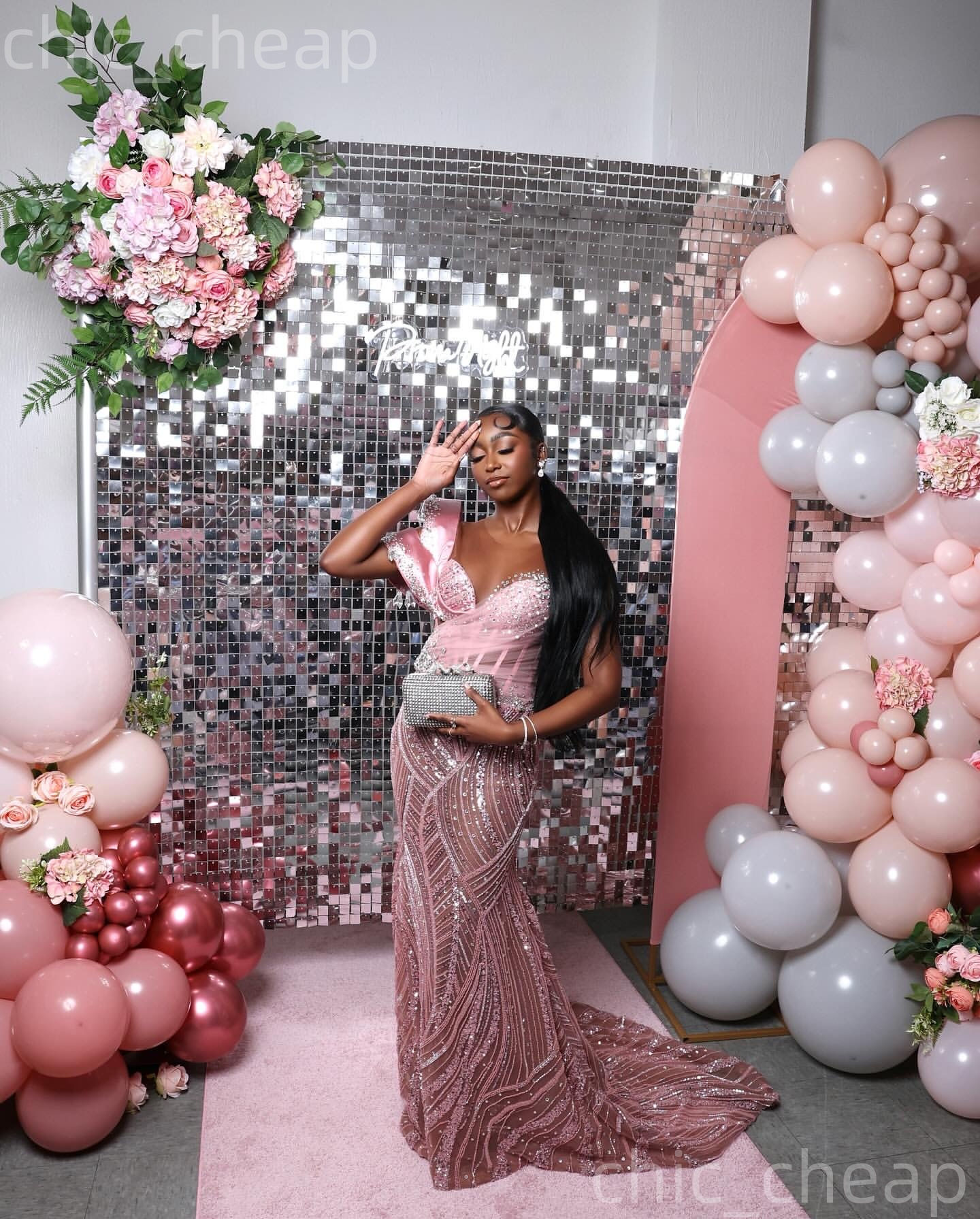 2k26 Pink Prom Dress 2026 Mermaid Beaded Crystals Sheer Neck Sparkly Evening Dresses For Black Women Birthday Party Formal Receiption Gowns Dresses ZJ