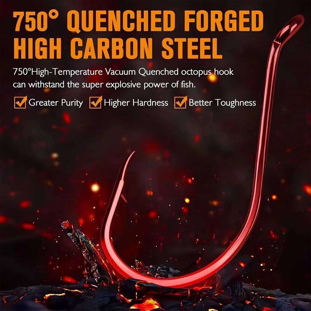 25pcs/box high-strength hooks, red octopus hooks with eyes and barbs, outdoor fishing tackle Z260228