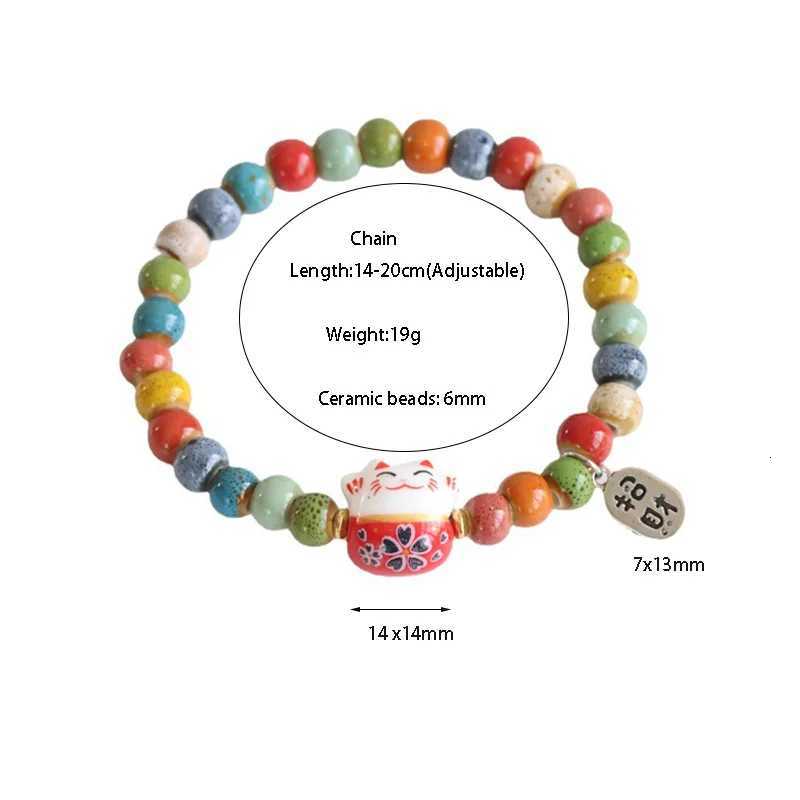 Cute Lucky Cat Bracelet For Girls Adjustable Colorful Beaded Bracelets Ceramics Cat Pendant Charm Bracelets Jewelry Wholesale H260228