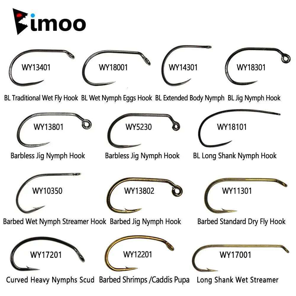 Bimoo 50pcs High Carbon Steel Barb & Barbless Tying Hook For Dry Wet Jig Nymph Egg Caddis Pupa Fly Trout Fishing Lure Z260228