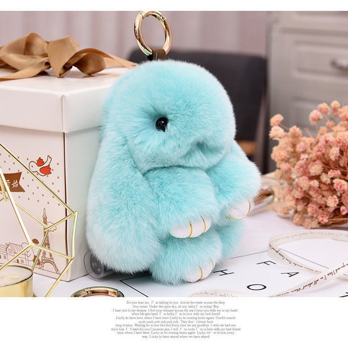 Fur Rabbit Keychain Pendant Rex Rabbit Fur Bag Car Keyholder Ring Chain Jewelry In addition cute rabbit toy keychain 241218