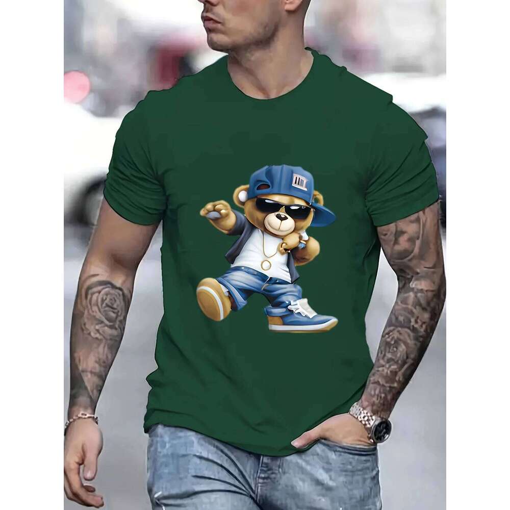 Men's Summer 100 Cotton Fashionable Casual Sports Loose Large Cartoon Cool Bear Pattern Printed Round Neck Short Sleeve T-shirt C260228 - view 6