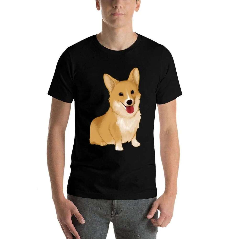 Cute smiling corgi black t-shirt plain for package man funny t shirts cotton T-Shirt C260228 - view 5