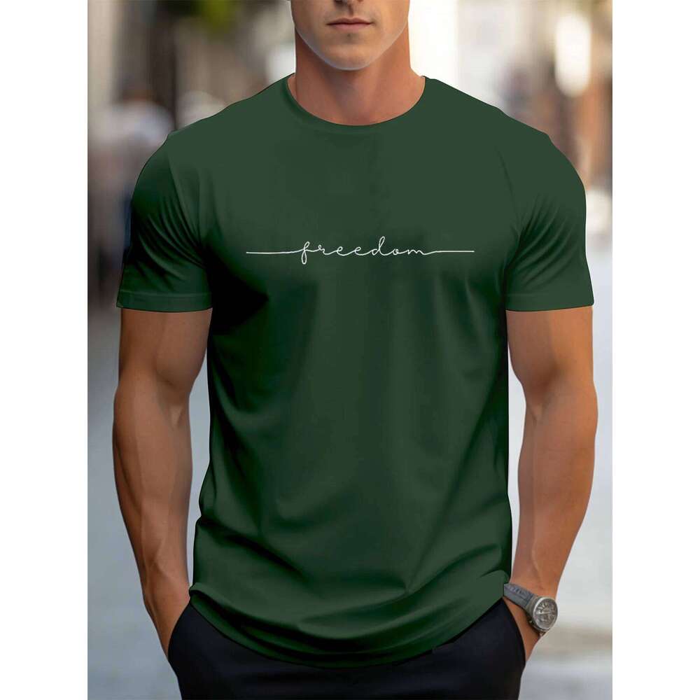 Men's 100% cotton summer fashionable casual loose plus size freedom graphic printed sports round neck short sleeved T-shirt top C260228 - view 5