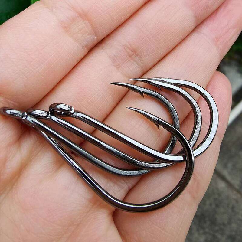 50pcs/Pack Big Eye Hook Circle Offset Fishhooks Barbed Saltwater High Carbon Steel Fish Hooks For Sea Lake River Fishing Z260228