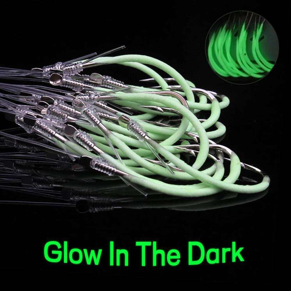 Elllv 30/20/15/10pcs 12# -30# Luminous Hook With Hand Tied Line Glow Barbed Saltwater Hooks For Snapper Grouper Fishing Z260228