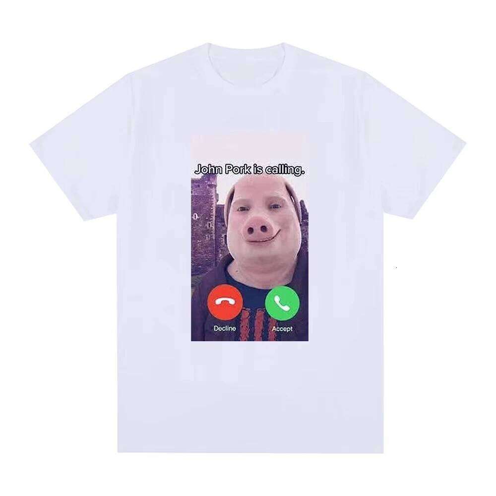 John Pork Is Calling Answer Call Phone T-Shirt Humor Funny Pig Lover Graphic Tee Top Streetwear Fashion Short Sleeve Outfit Gift C260228 - view 5