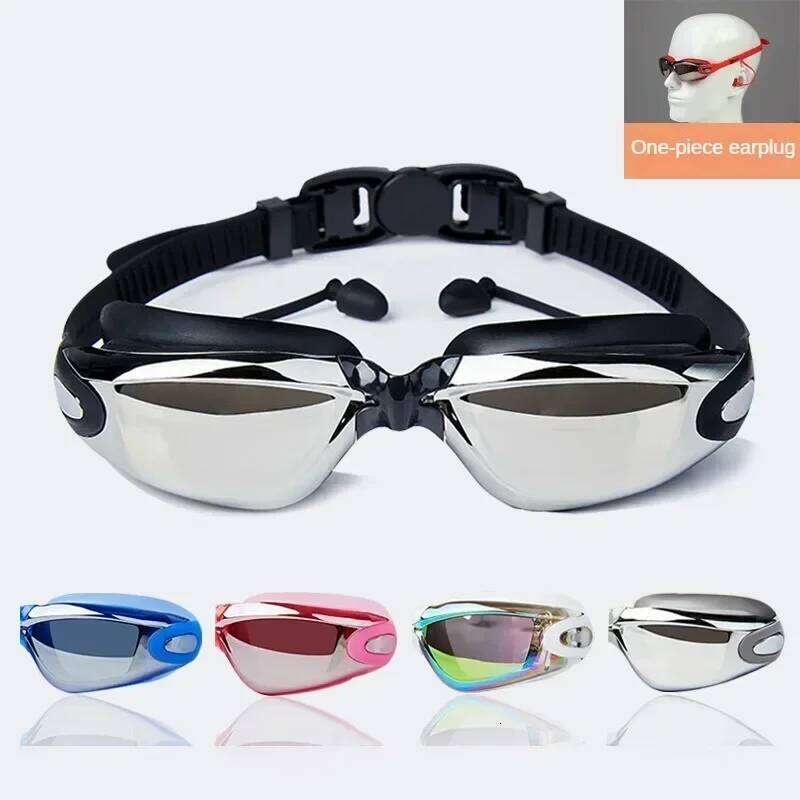 Professional with nose clip and earplugs electroplated waterproof silicone unisex swimming goggles 26Y0228