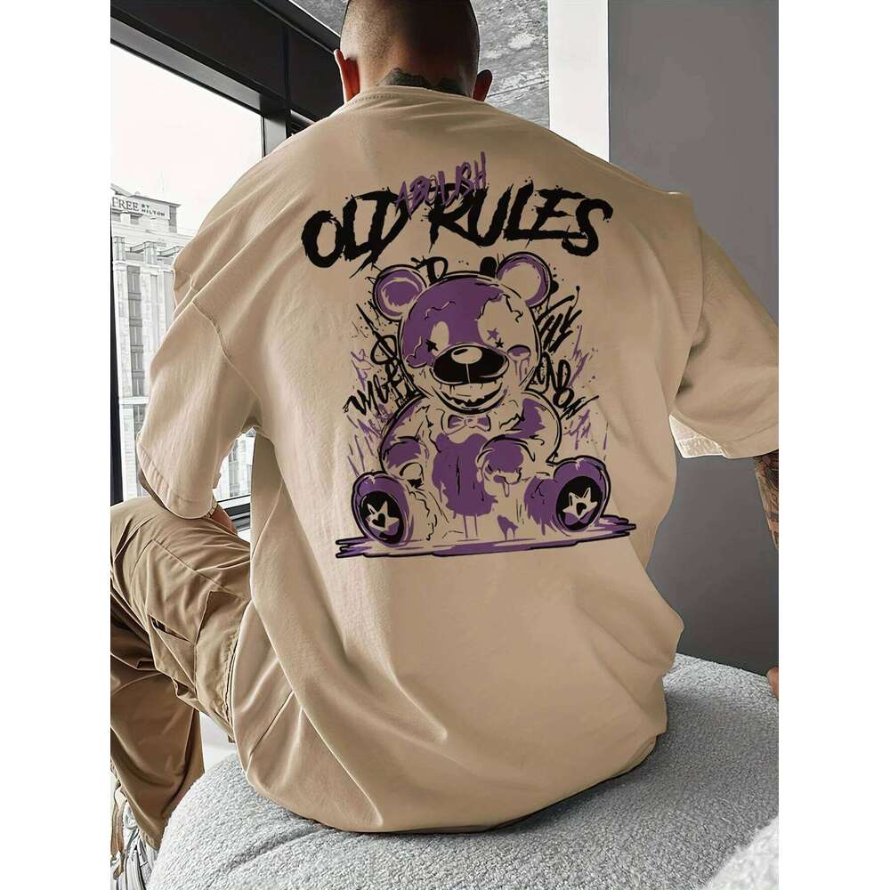Men's Summer 100 Cotton Fashionable Casual Sports Loose Large Cartoon Bear Pattern Printed Round Neck Short Sleeve T-shirt Top C260228 - view 3