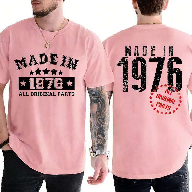 Retro Men's 50th Birthday T-shirts: Made in 1976 All Parts Graphic Tops Short Sleeve Tees Oversized Male Clothing C260228