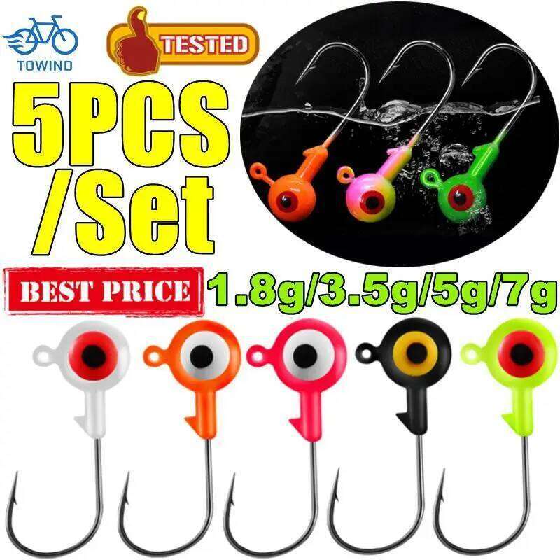 5PCS Round Head Fishing Tackle Hook for Soft Grub Worm Jig Lure Hard Baits Accessories Z260228