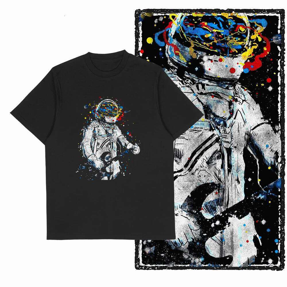 Coolmind SA 100% Cotton Spaceman astronaut Graphic T fo men Cool Moon print Big Size vintage BLACK men's novelty tee shirt C260228 - view 5