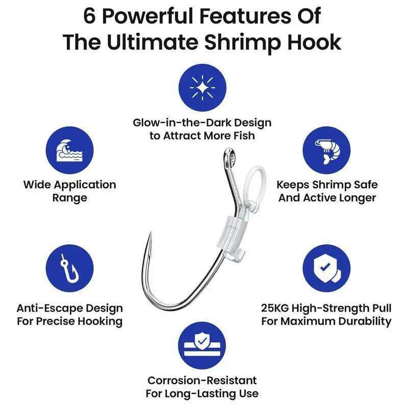 10pcs Walker Luminous Baitholder Barbed and Perforated Carbon Steel Fishing For Carrying Live Shrimp Lures Hooks Z260228