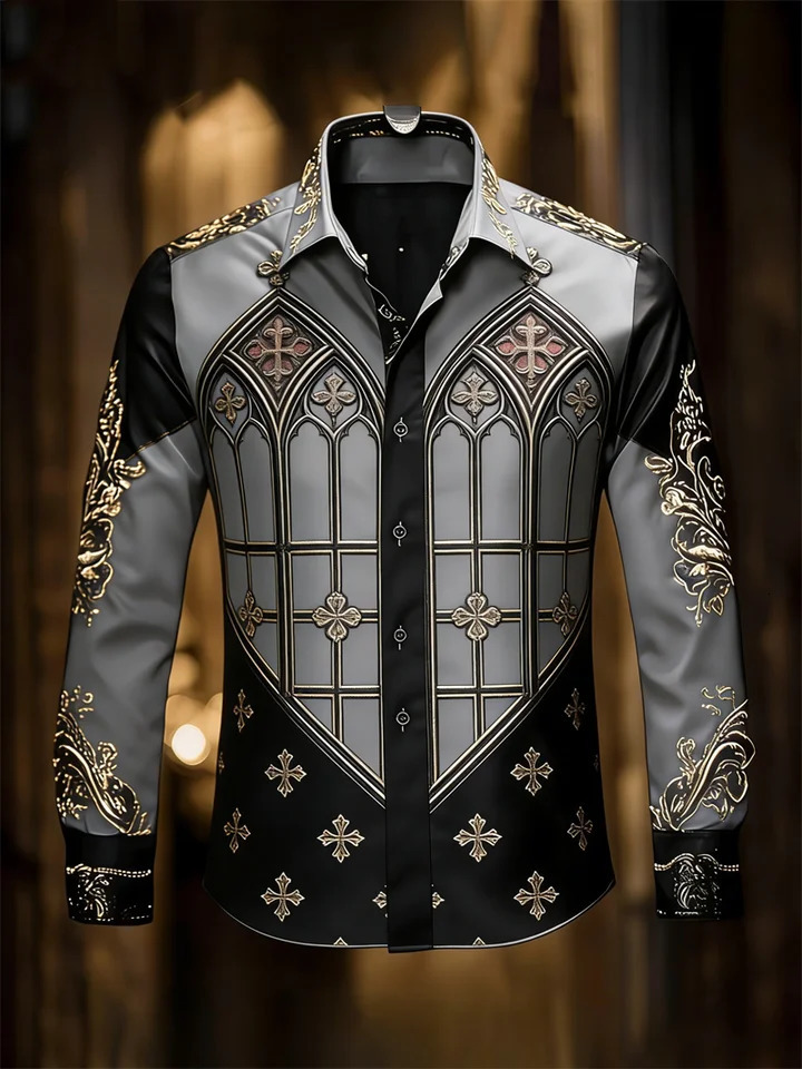 mens 10 color 3D cross printed shirt with high-quality patterns casual and fashionable long sleeved lapel shirt 260227 - view 3