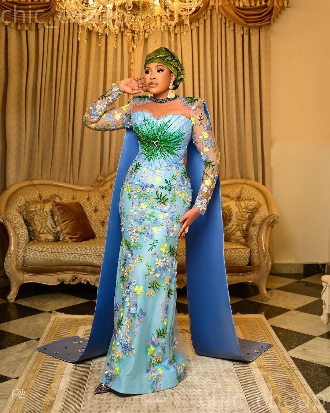 Aso Ebi Sky Blue Prom Dress 2026 Mermaid Lace Crystals Beaded Satin Evening Dresses For Black Women Birthday Party Formal Receiption Gowns Dresses ZJ0