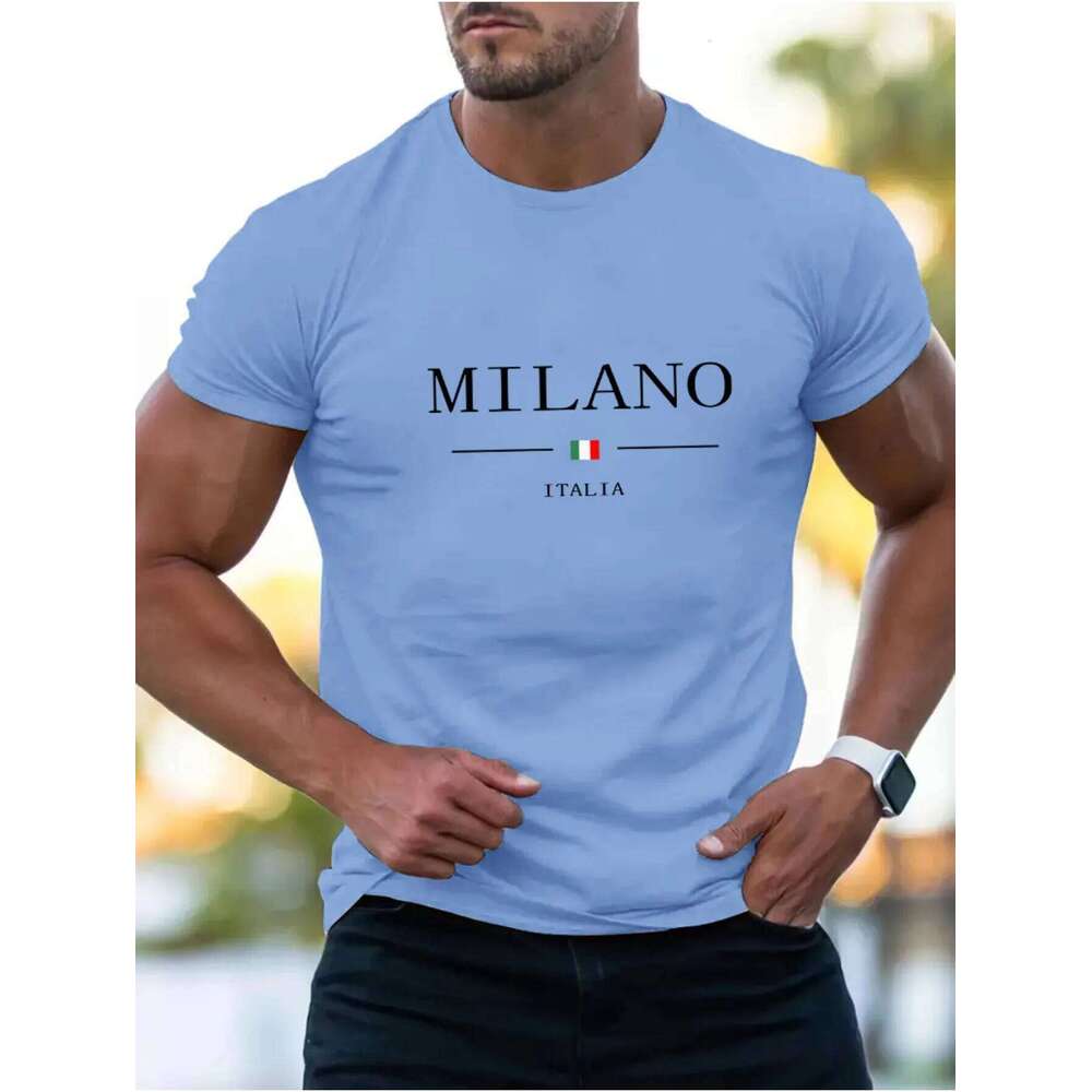 Summer men's 100% cotton casual sports loose plus MILANO print comfortable shopping round neck short sleeved T-shirt top C260228 - view 3