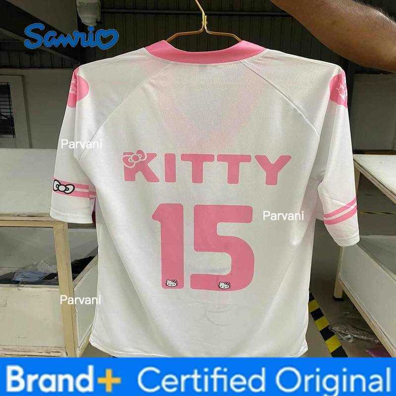 Sanrio New MINISO Hello Kitty Tshirt Cartoon Sportswear Kid Men V-neck Loose Casual Lightweight Breathable Women Streetwear Top H260228