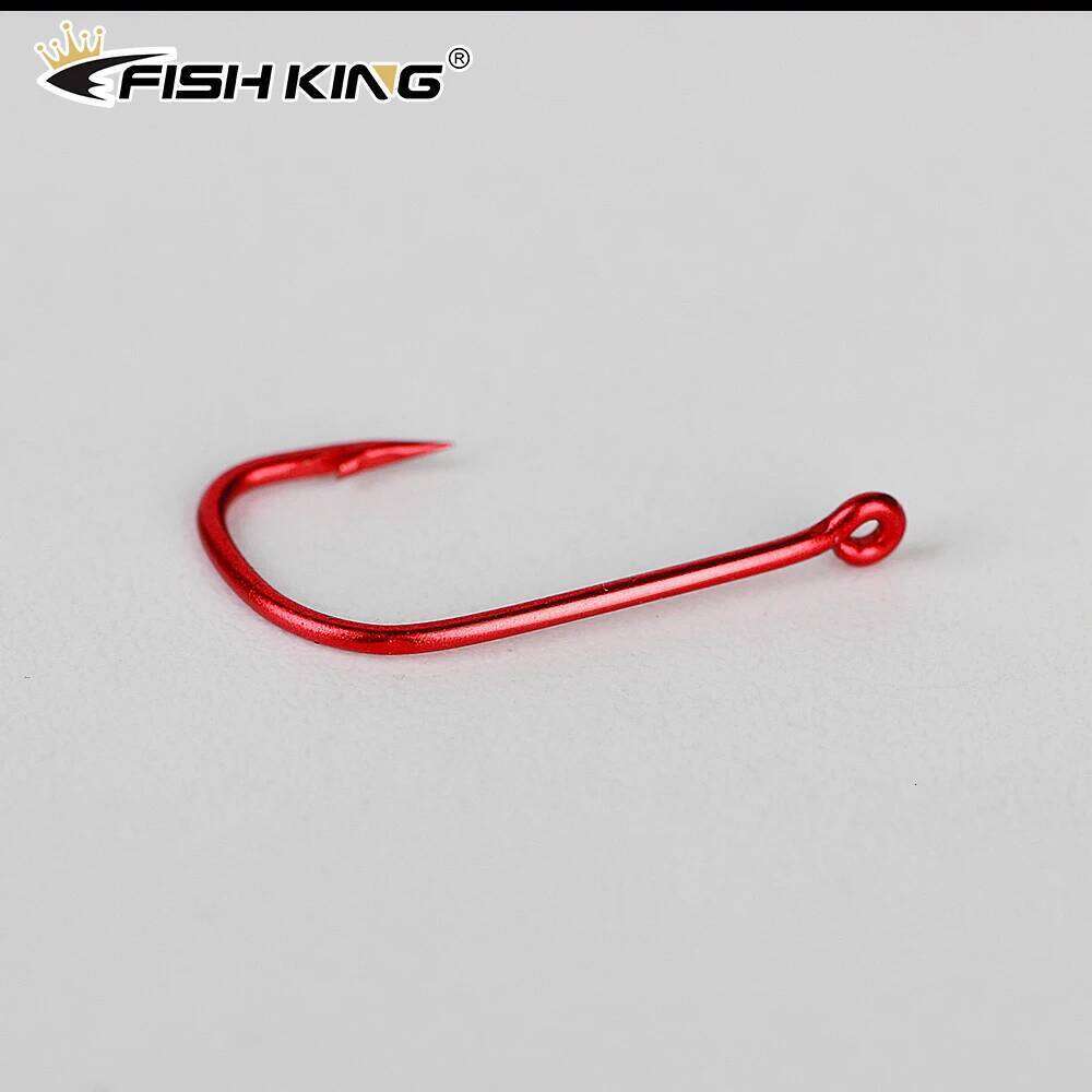 FISH KING Fishing 50pcs/100pcs 6#-10# Barbed High Carbon Steel Red With eyes Bent Baitholder Ringed Carp Hook Tackle Z260228
