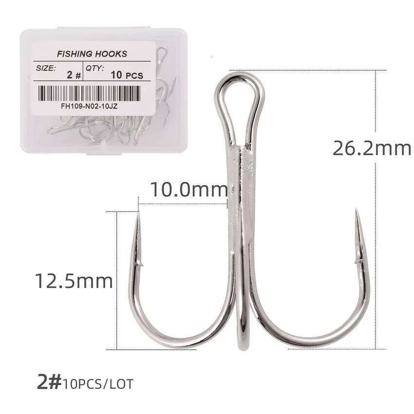 10PCS/box White Sharpened Treble Hooks Fish Fishing Tackle Tools Accessories Z260228