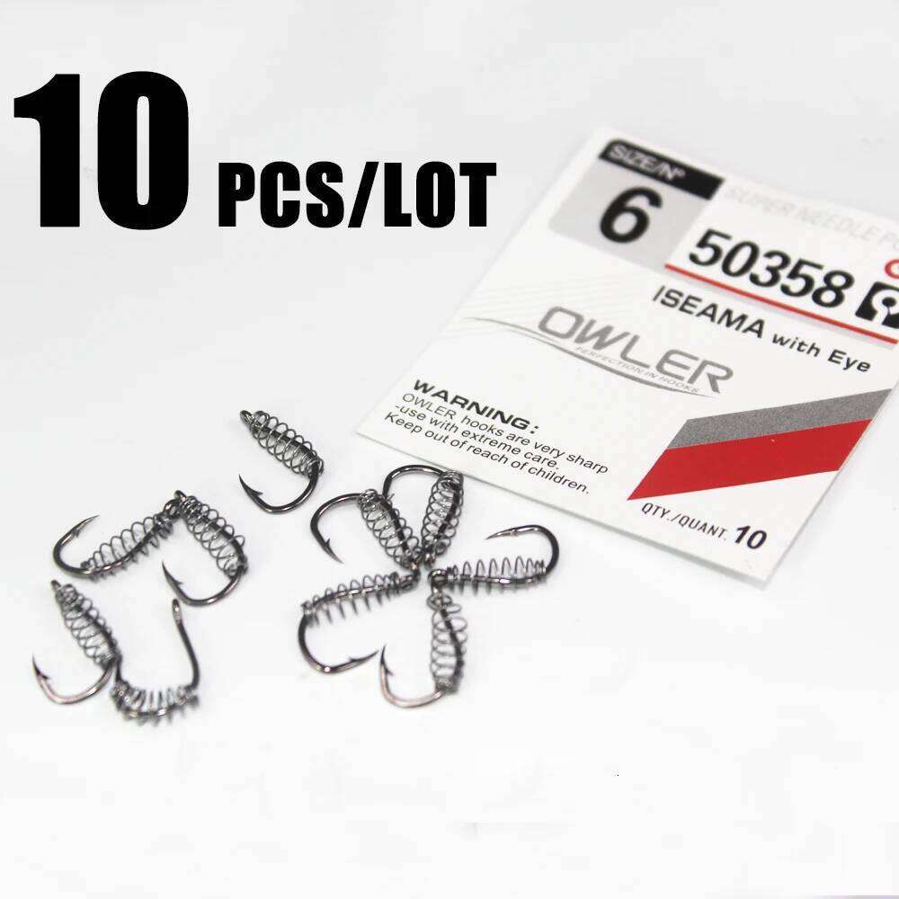 10pcs/lot iseama 1#-10# spring fishing hooks Stainless Steel Barbed Swivel Explosion Hooks for Carp Fly Fishing Pesca Z260228