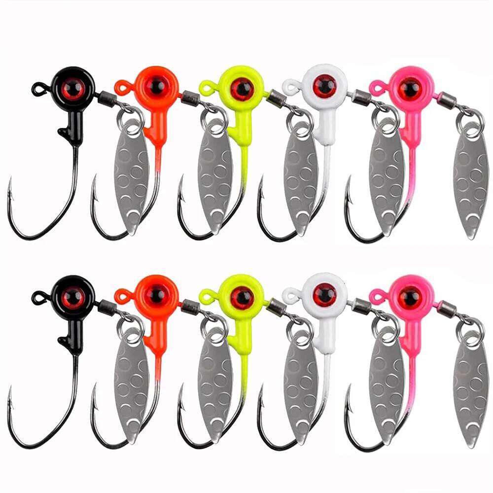 10Pcs Heads Underspin Spinner Blade 3D Eyes Painted Lure Crappie Jig hooks for Bass Walleye Trout Fishing Z260228