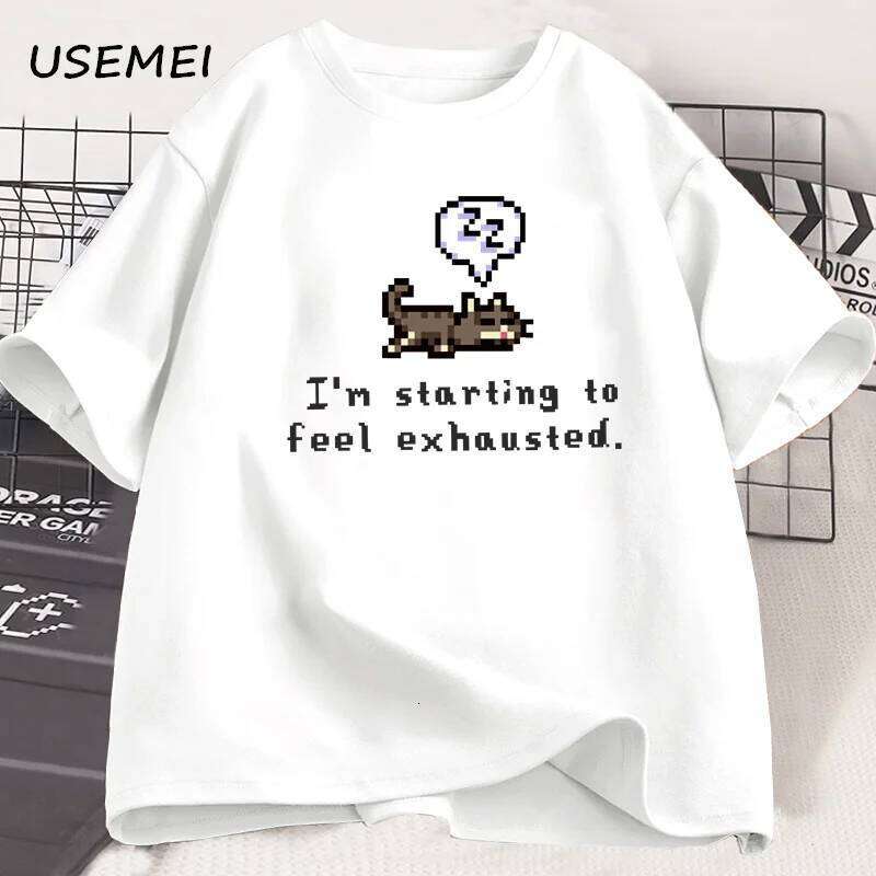 I'm Starting To Feel Exhaustedgraphci Shirts Stardew Valley Sleepy Cat Print T Shirt Gamer Lover Cotton Short Sleeve Tshirt C260228 - view 3