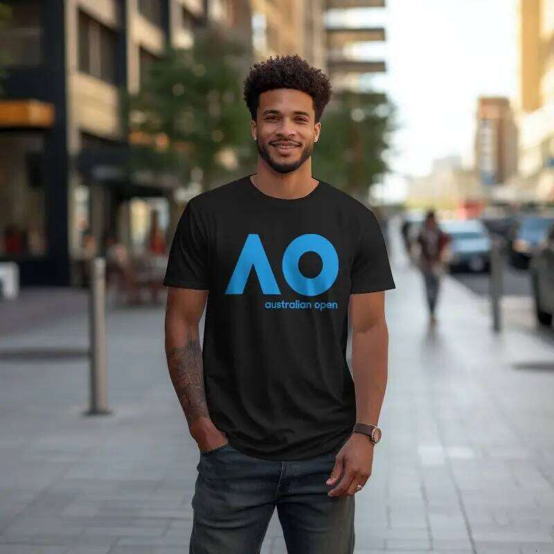 Australian Open AO Print Black T-shirt Men Large Size Casual T-shirts Summer Cotton Short Sleeve Tops Tees Streetwear C260228 - view 6