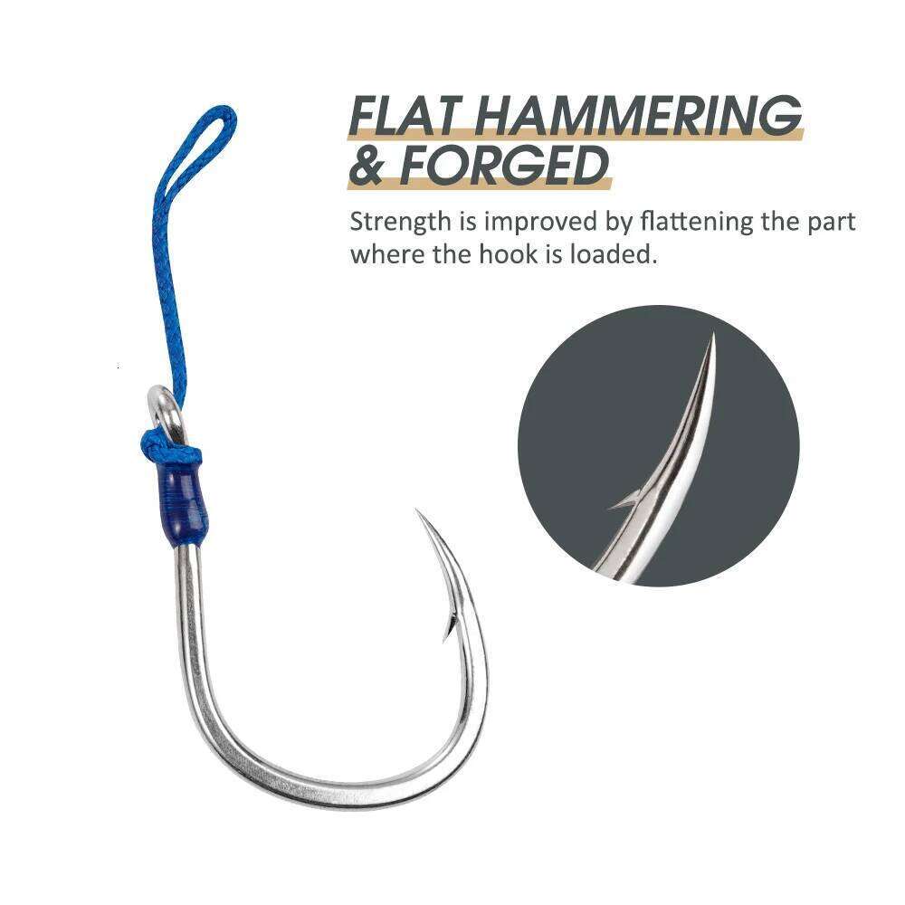 Noeby Heavy Duty Jigging Assist Rig 3PCs Bright Tin Thick Shaft Hook 4/0 5/0 6/0 7/0 Max Strength 149kg Metal Jigs Hooks Z260228
