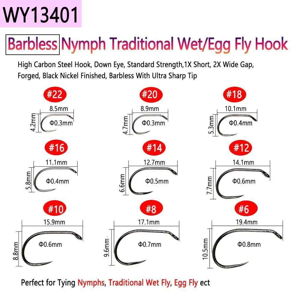 Bimoo 50pcs High Carbon Steel Barb & Barbless Tying Hook For Dry Wet Jig Nymph Egg Caddis Pupa Fly Trout Fishing Lure Z260228