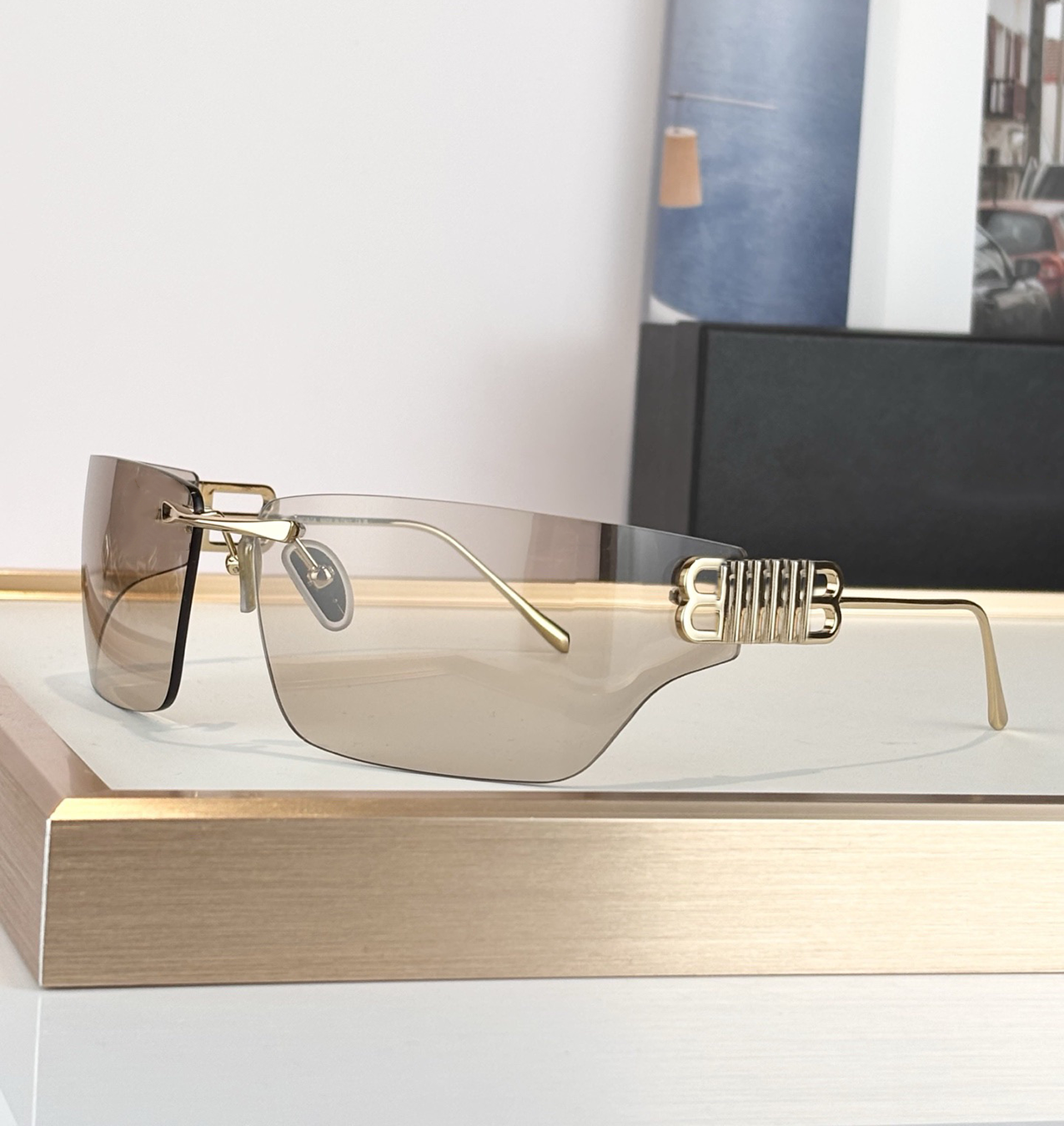 designer sun women lunxury sunglasses Frameless Curved mirror-shaped hairband glasses men Shades Eyewear Men Vintage Sun Glasses With Box case6565