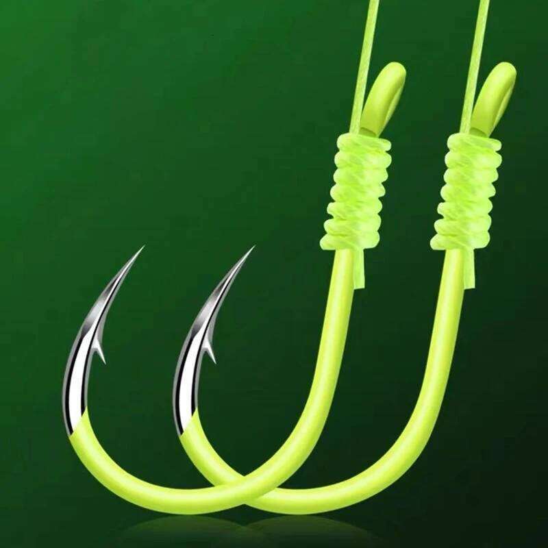 5pcs/set Fluorescent Green High Carbon Steel Hook 8# -13# Strong Sharp Spring Hooks for Saltwater Freshwater Fishing Z260228
