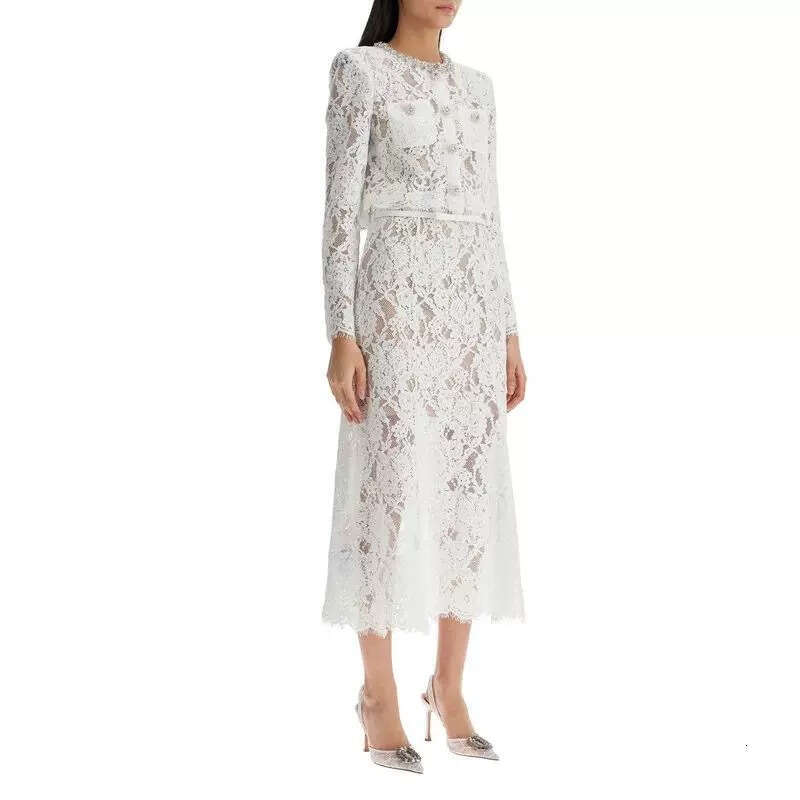 2026 spring/summer designer fashion brand social elegant temperament style lace top slim fit skirt set