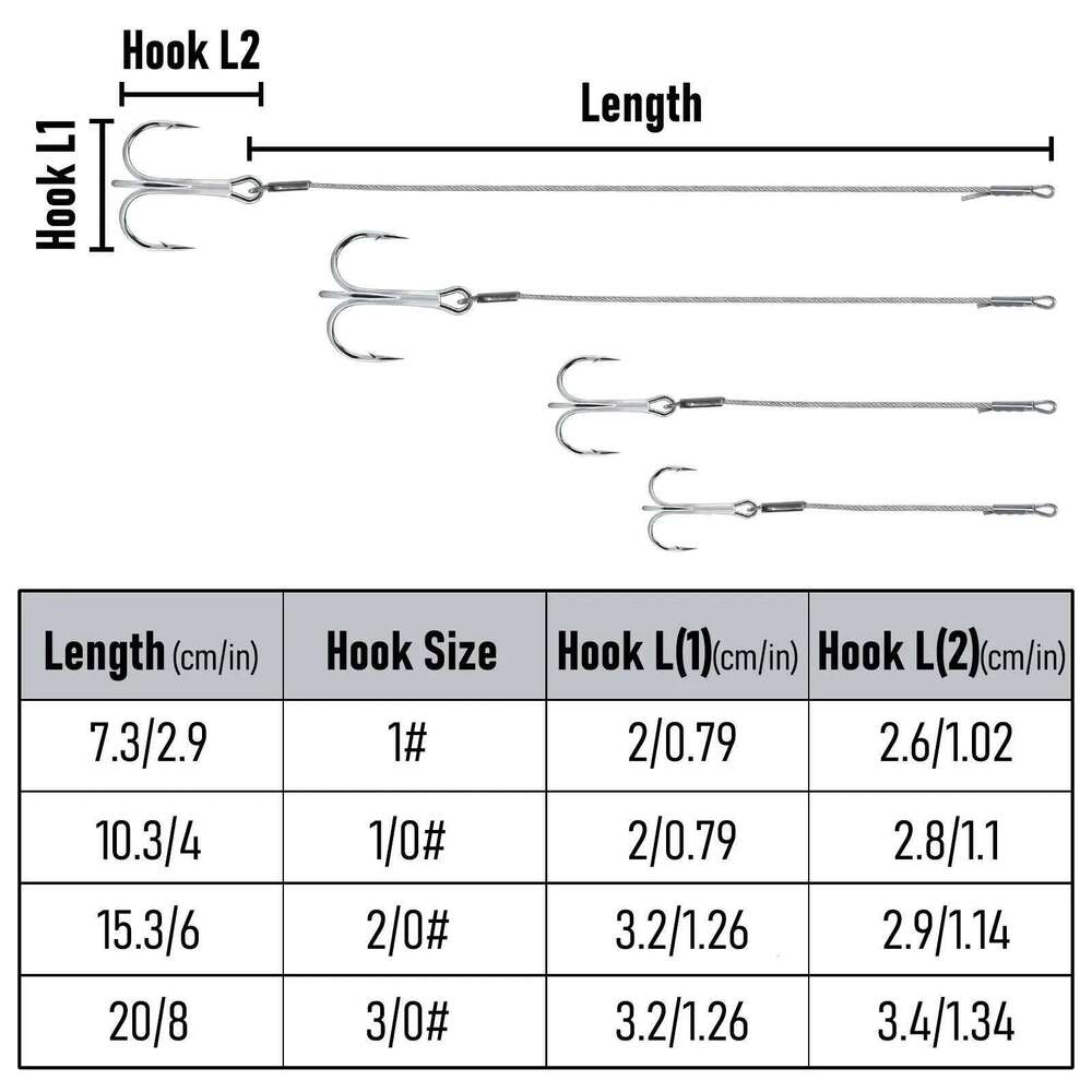 3pcs Fishing Leader Stinger Hook Treble Hooks Stainless Steel Wire Line for Pike Perch Bass Walleye Rig Trolling Saltwater Z260228