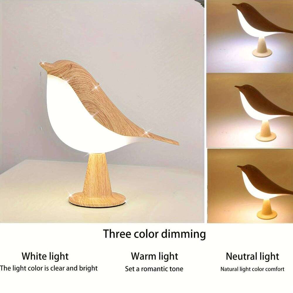 A cute LED night lamp featuring small bird design, a three-adjustable-setting bedside lamp, an artistic, rechargeable, touch-o Z260227